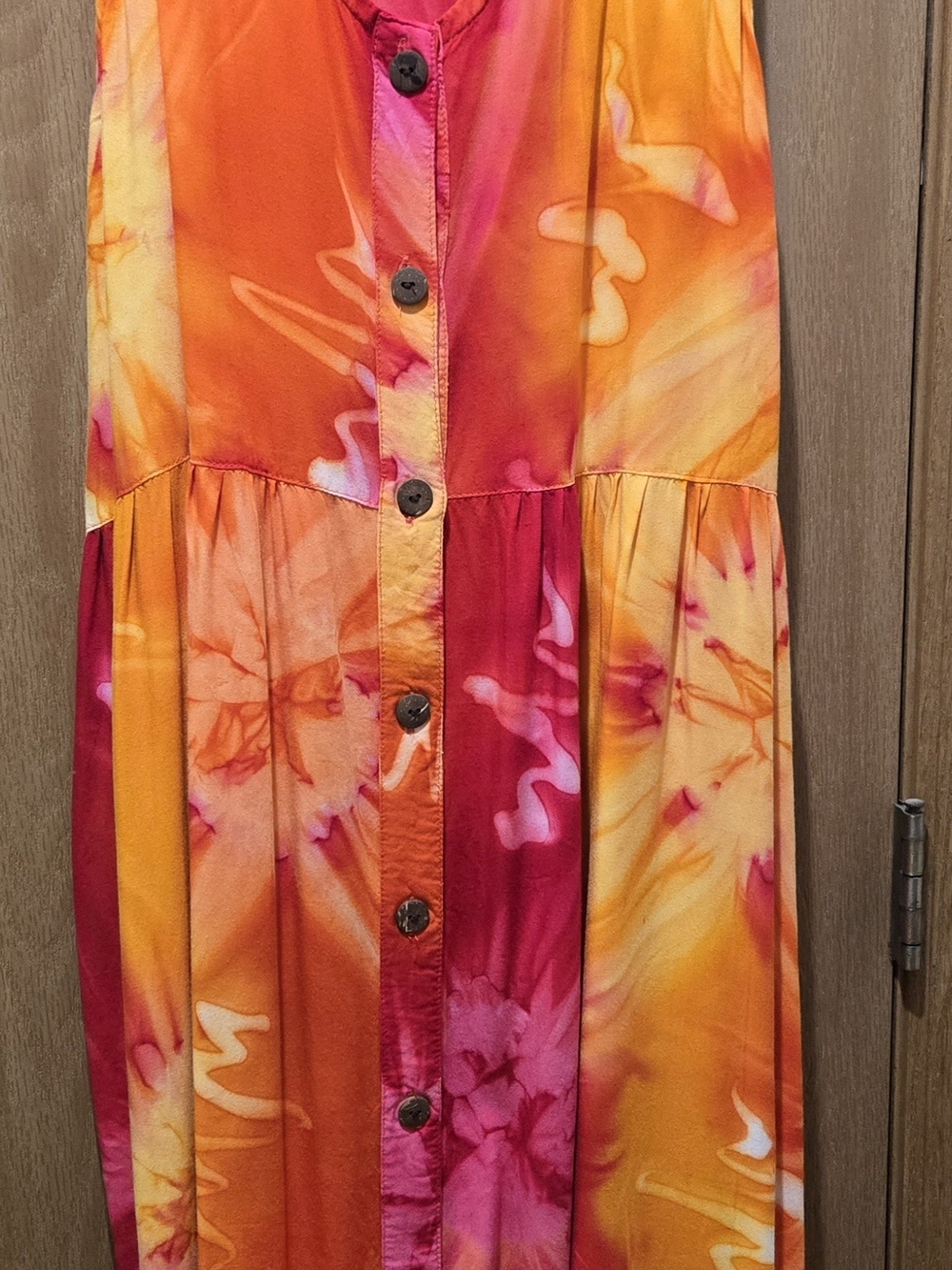 Caribbean Orange, Pink & Yellow Tie-Dye Button-Front Dress